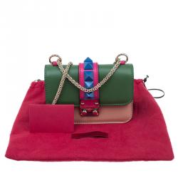 Pre Owned Valentino Multicolor Leather Mini Rockstud Lock Flap Crossbody Bag