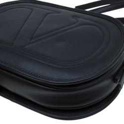 Pre Owned حقيبة كروس فالنتينو لوجو جو جلد أسود