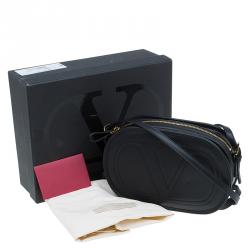 Pre Owned حقيبة كروس فالنتينو لوجو جو جلد أسود