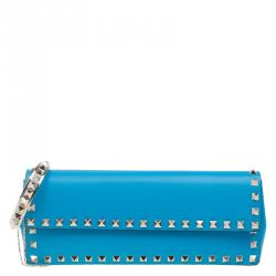 Pre Owned Valentino Blue Leather Rockstud Bangle Clutch