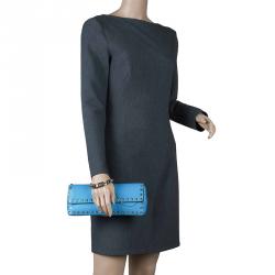 Pre Owned Valentino Blue Leather Rockstud Bangle Clutch