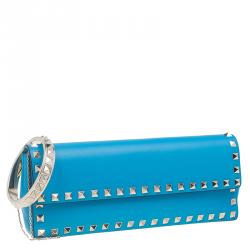 Pre Owned Valentino Blue Leather Rockstud Bangle Clutch
