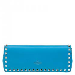 Pre Owned Valentino Blue Leather Rockstud Bangle Clutch