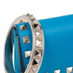 Pre Owned Valentino Blue Leather Rockstud Bangle Clutch