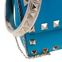 Pre Owned Valentino Blue Leather Rockstud Bangle Clutch