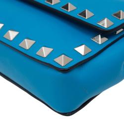 Pre Owned Valentino Blue Leather Rockstud Bangle Clutch