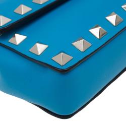 Pre Owned Valentino Blue Leather Rockstud Bangle Clutch