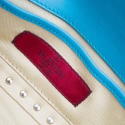 Pre Owned Valentino Blue Leather Rockstud Bangle Clutch