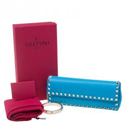 Pre Owned Valentino Blue Leather Rockstud Bangle Clutch