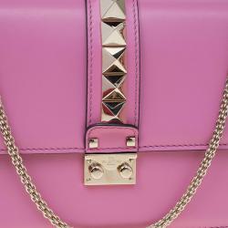 Pre Owned Valentino Pink Leather Rockstud Medium Glam Lock Flap Bag