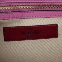 Pre Owned Valentino Pink Leather Rockstud Medium Glam Lock Flap Bag