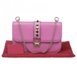 Pre Owned Valentino Pink Leather Rockstud Medium Glam Lock Flap Bag