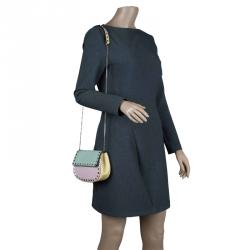 Pre Owned Valentino Tri Color Leather Rockstud Saddle Crossbody Bag
