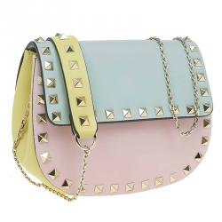 Pre Owned Valentino Tri Color Leather Rockstud Saddle Crossbody Bag