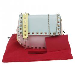 Pre Owned Valentino Tri Color Leather Rockstud Saddle Crossbody Bag