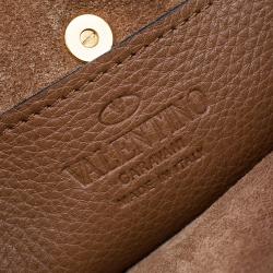 Pre Owned Valentino Brown Leather Small Snap Hook Closure Shoulder Bag