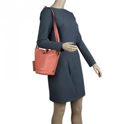 Pre Owned Valentino Peach Leather Eye On You Vitello Bucket Bag