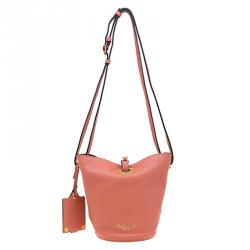 Pre Owned Valentino Peach Leather Eye On You Vitello Bucket Bag