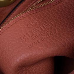 Pre Owned Valentino Peach Leather Eye On You Vitello Bucket Bag