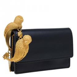 Pre Owned Valentino Black Leather Wristlet Bracelet Clutch