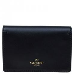 Pre Owned Valentino Black Leather Wristlet Bracelet Clutch