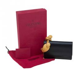 Pre Owned Valentino Black Leather Wristlet Bracelet Clutch