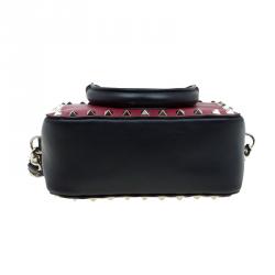 Pre Owned Valentino Red/Black Leather Mini Rockstud Top Handle Bag