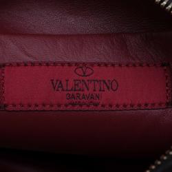 Pre Owned Valentino Red/Black Leather Mini Rockstud Top Handle Bag