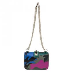 Pre Owned Valentino Camouflage Leather/Canvas Mini Rockstud Lock Flap Crossbody Bag
