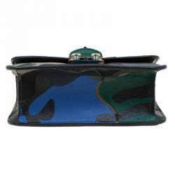 Pre Owned Valentino Camouflage Leather/Canvas Mini Rockstud Lock Flap Crossbody Bag