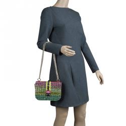 Pre Owned Valentino Multicolor Crystal Embellished Leather Small Glam Lock Flap Bag