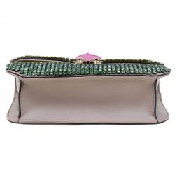 Pre Owned Valentino Multicolor Crystal Embellished Leather Small Glam Lock Flap Bag