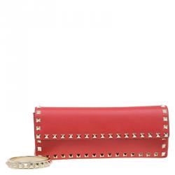 Pre Owned Valentino Red Leather Rockstud Bracelet Clutch