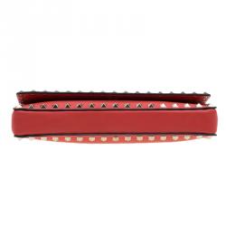 Pre Owned Valentino Red Leather Rockstud Bracelet Clutch
