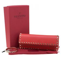 Pre Owned Valentino Red Leather Rockstud Bracelet Clutch