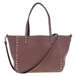 Pre Owned Valentino Burgundy Two Tone Leather Small Rockstud Reversible Tote