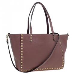 Pre Owned Valentino Burgundy Two Tone Leather Small Rockstud Reversible Tote