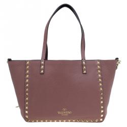 Pre Owned Valentino Burgundy Two Tone Leather Small Rockstud Reversible Tote