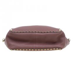 Pre Owned Valentino Burgundy Two Tone Leather Small Rockstud Reversible Tote