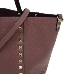 Pre Owned Valentino Burgundy Two Tone Leather Small Rockstud Reversible Tote