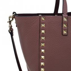 Pre Owned Valentino Burgundy Two Tone Leather Small Rockstud Reversible Tote