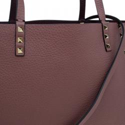 Pre Owned Valentino Burgundy Two Tone Leather Small Rockstud Reversible Tote