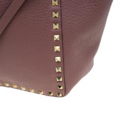 Pre Owned Valentino Burgundy Two Tone Leather Small Rockstud Reversible Tote