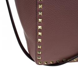 Pre Owned Valentino Burgundy Two Tone Leather Small Rockstud Reversible Tote