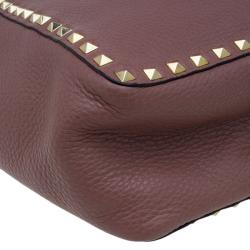 Pre Owned Valentino Burgundy Two Tone Leather Small Rockstud Reversible Tote