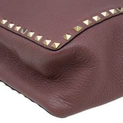 Pre Owned Valentino Burgundy Two Tone Leather Small Rockstud Reversible Tote