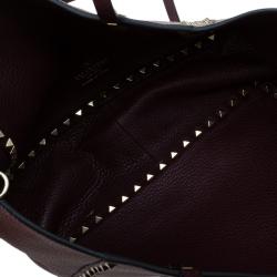 Pre Owned Valentino Burgundy Two Tone Leather Small Rockstud Reversible Tote