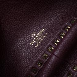 Pre Owned Valentino Burgundy Two Tone Leather Small Rockstud Reversible Tote