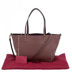 Pre Owned Valentino Burgundy Two Tone Leather Small Rockstud Reversible Tote
