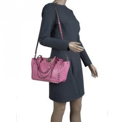 Pre Owned Valentino Pink Leather Mini Rockstud Tote
